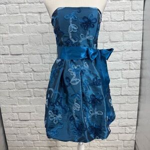 Cache Womens Size 8 Blue Strapless Bubble Hem Cocktail Party Dress Y2K Taffeta